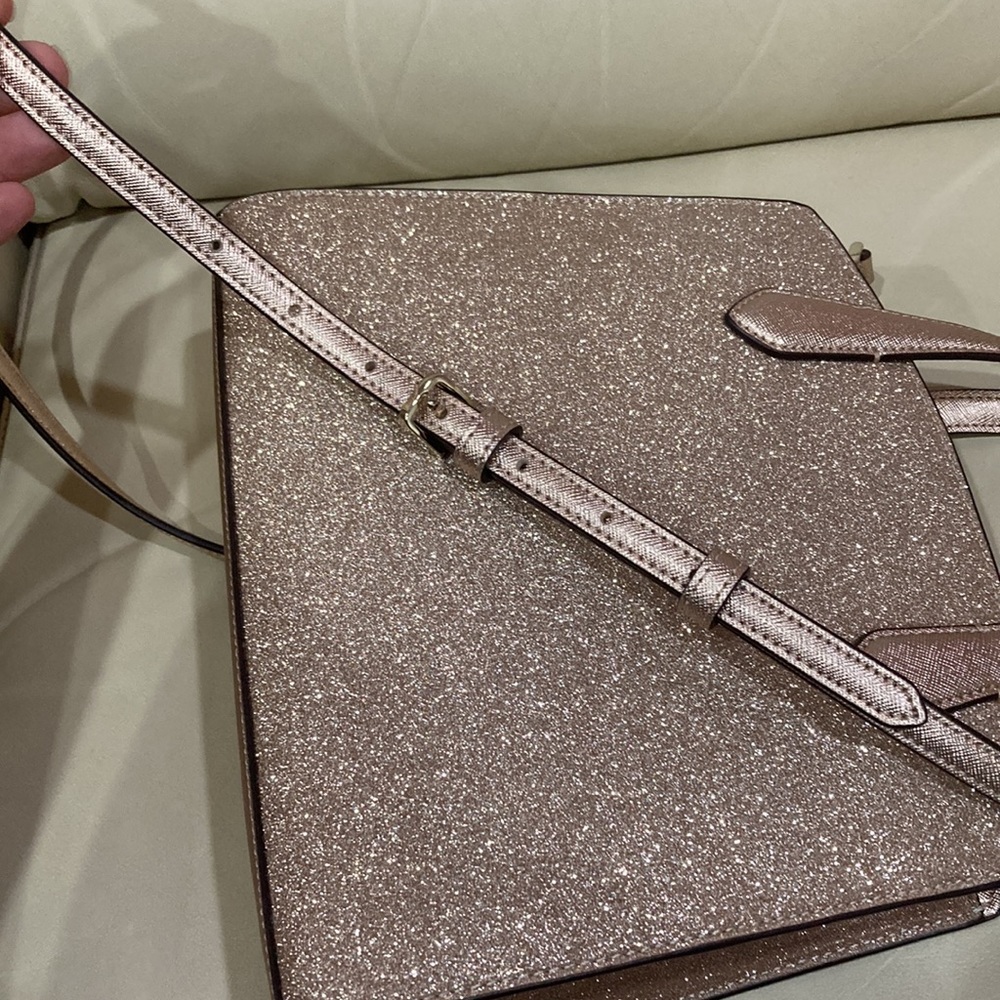 Kate Spade Rose Gold Tinsel Glitter Fabric Sparkle Satchel Purse Bag - Picture 13 of 14